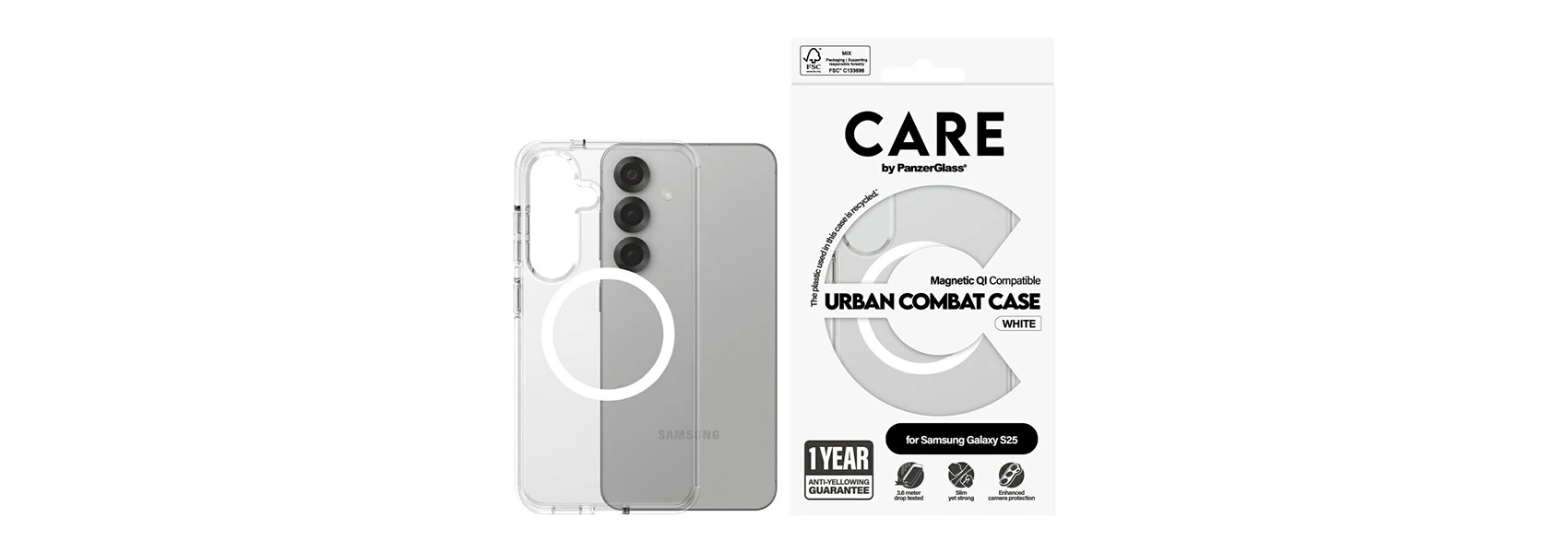 Dėklas Panzer Glass PRIEŽIŪRA Nugaros apsauga | Samsung | Galaxy S25 | Perdirbtas plastikas | Baltas aprašymas - Prekės nuotrauka Dėklas Panzer Glass PRIEŽIŪRA Nugaros apsauga | Samsung | Galaxy S25 | Perdirbtas plastikas | Baltas aprašymas - Prekės nuotrauka