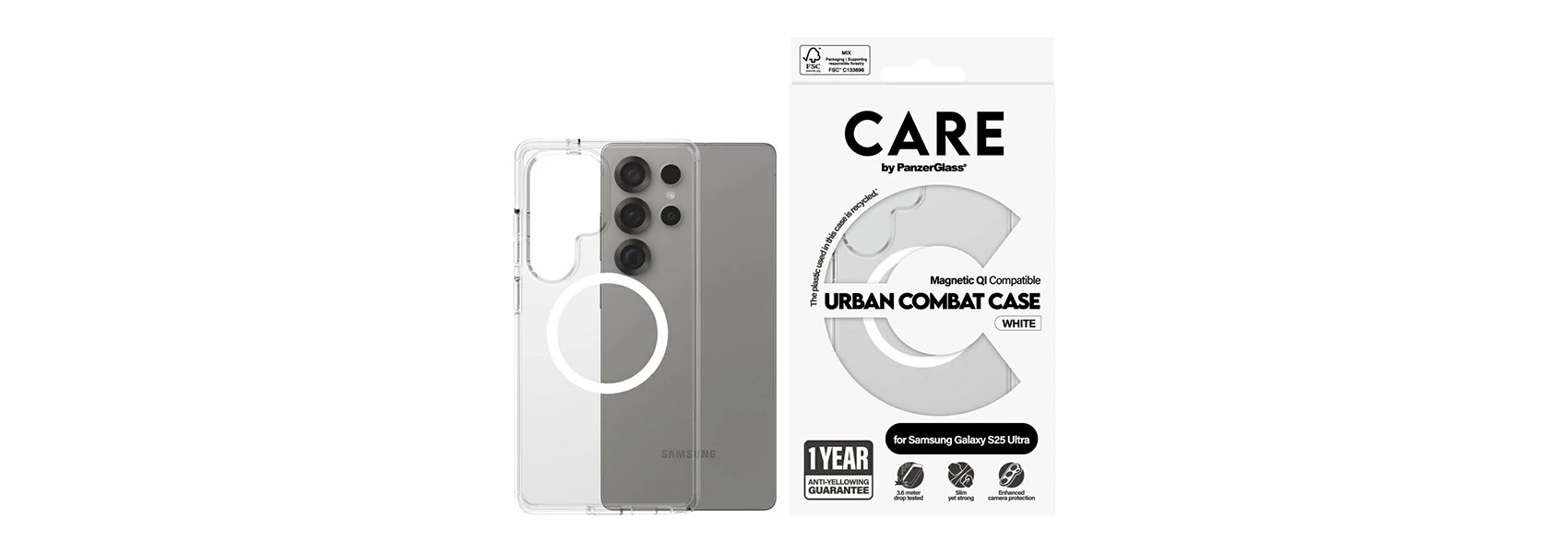 Dėklas Panzer Glass PRIEŽIŪRA Nugaros apsauga | Samsung | Galaxy S25 Ultra | Perdirbtas plastikas | Baltas aprašymas - Prekės nuotrauka