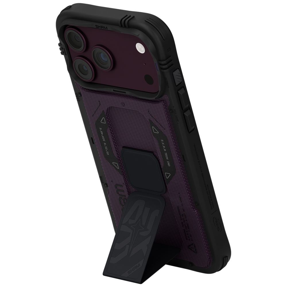 Dėklas Case Skinarma Phantom MagSafe + Grip Stand for iPhone 18 Pro / 17 Pro burgundy aprašymas - Prekės nuotrauka