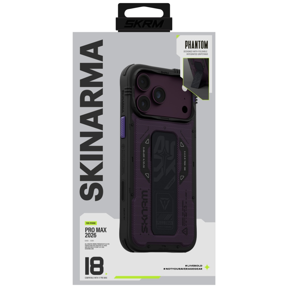 Dėklas Case Skinarma Phantom MagSafe + Grip Stand for iPhone 18 Pro Max / 17 Pro Max burgundy aprašymas - Prekės nuotrauka