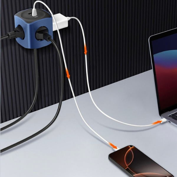 Beline Cellline Power Socket Cube 6in1 2500W USB/2xUSB-C 65W mėlynas aprašymas - Prekės nuotrauka Beline Cellline Power Socket Cube 6in1 2500W USB/2xUSB-C 65W mėlynas aprašymas - Prekės nuotrauka