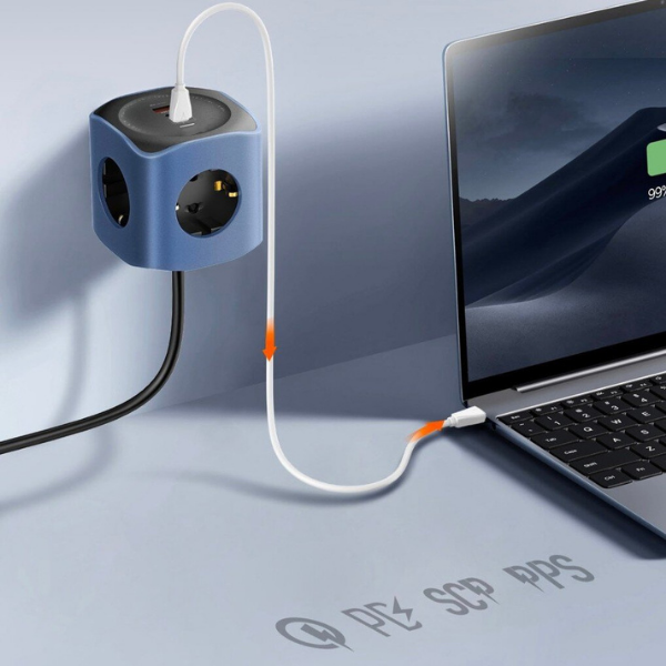 Beline Cellline Power Socket Cube 6in1 2500W USB/2xUSB-C 65W mėlynas aprašymas - Prekės nuotrauka Beline Cellline Power Socket Cube 6in1 2500W USB/2xUSB-C 65W mėlynas aprašymas - Prekės nuotrauka