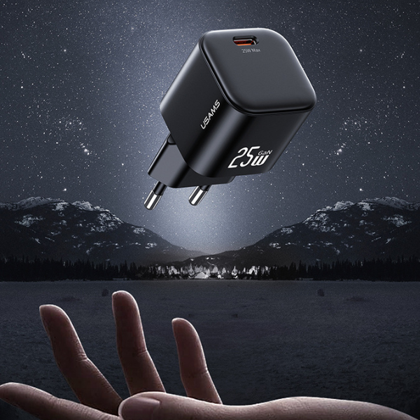 Charger USAMS JC Series CC289 25W GaN Mini Fast Charger USB-C juodos spalvos aprašymas - Prekės nuotrauka Charger USAMS JC Series CC289 25W GaN Mini Fast Charger USB-C juodos spalvos aprašymas - Prekės nuotrauka