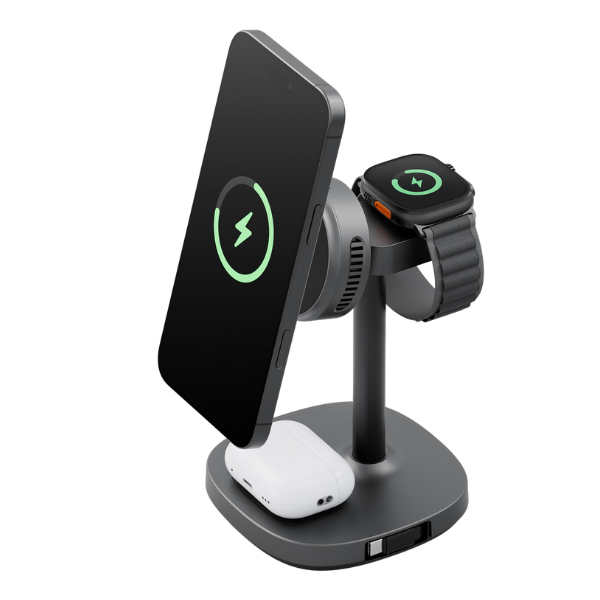 Charging station Energea MagArctic Stand 4in1 Qi2 with cooling and cable graphite aprašymas - Prekės nuotrauka