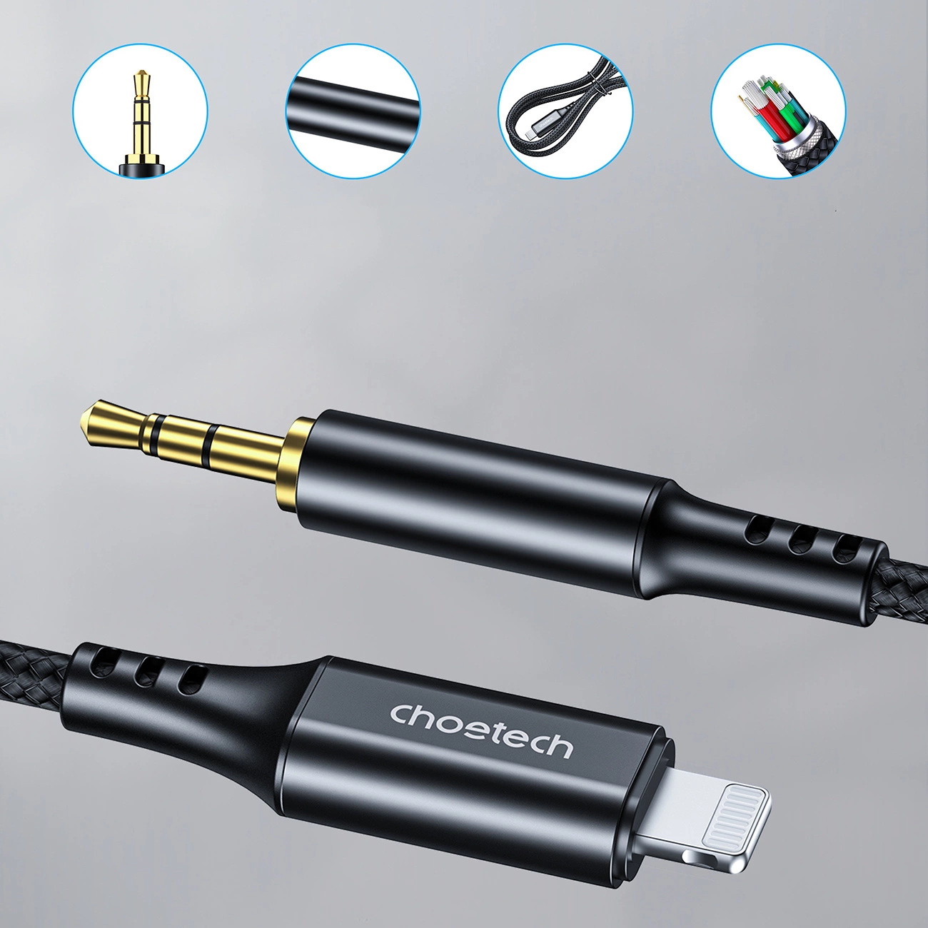 Choetech AUX007 Lightning / 3,5 mm mini jack laidas 1 m – juodas aprašymas - Prekės nuotrauka