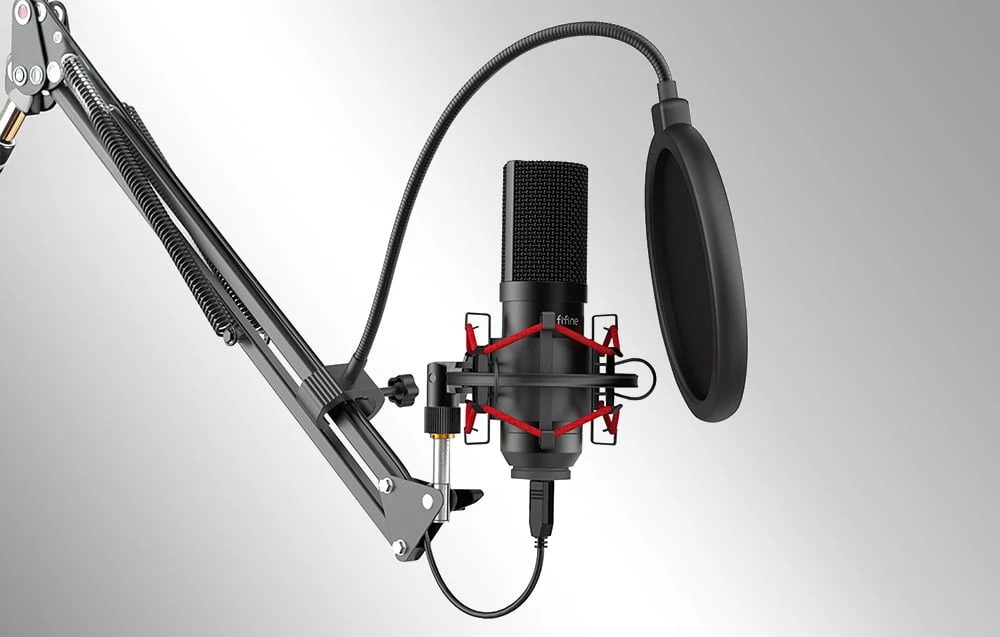 Condenser mikrofonas with tripod Fifine T732 juodos spalvos aprašymas - Prekės nuotrauka