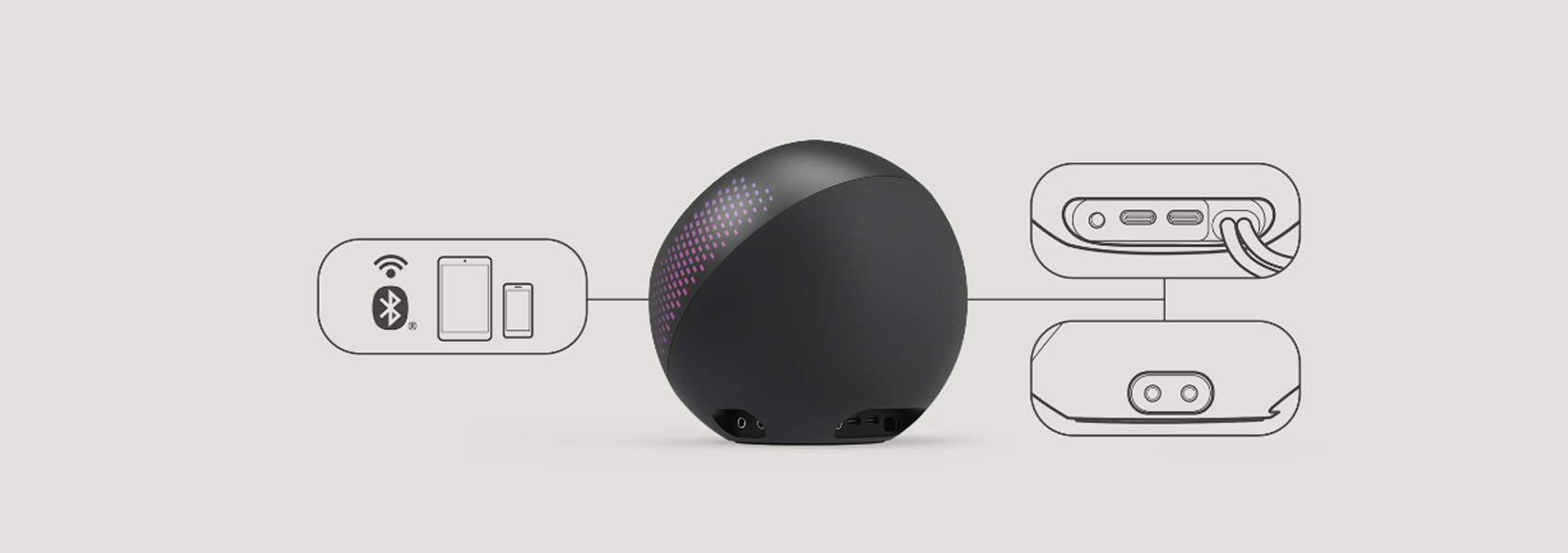 Kompiuterio kolonėlės Creative Pebble X Plus, 2.1, subwooferis, USB-C, Bluetooth 5.3, RGB, 15W RMS (iki 30W su PD), juodos aprašymas - Prekės nuotrauka