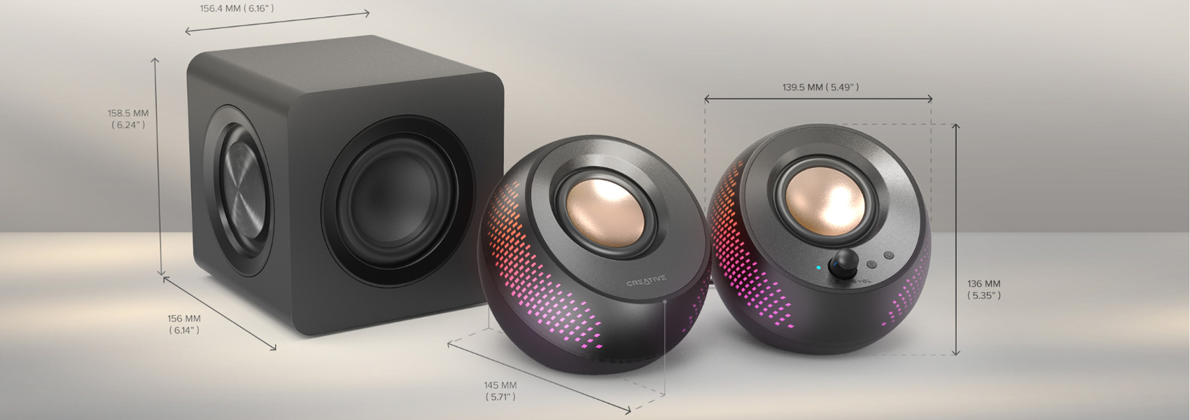 Kompiuterio kolonėlės Creative Pebble X Plus, 2.1, subwooferis, USB-C, Bluetooth 5.3, RGB, 15W RMS (iki 30W su PD), juodos aprašymas - Prekės nuotrauka