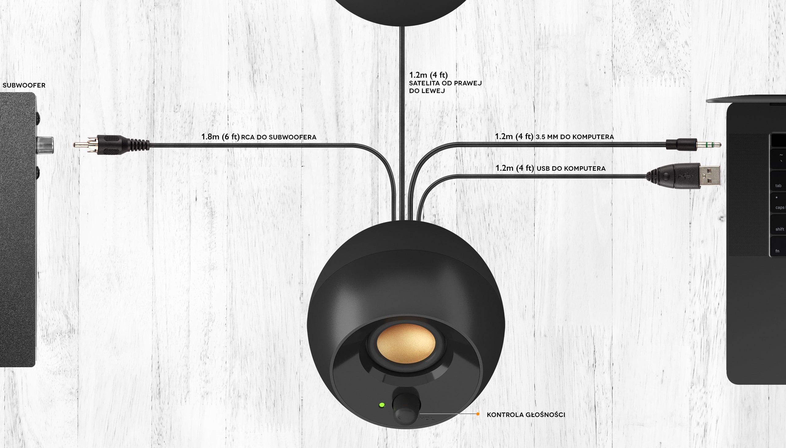 Kompiuterio kolonėlės Creative 2.1 stalinis garsiakalbių komplektas Pebble Plus su žemų dažnių garsiakalbiu, juodas aprašymas - Prekės nuotrauka
