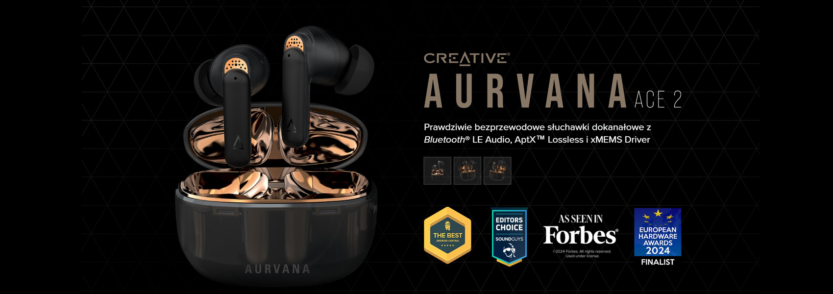 Creative Kūrybinis - Aurvana Ace 2 True belaidės vidinės ausinės, Juodas aprašymas - Prekės nuotrauka