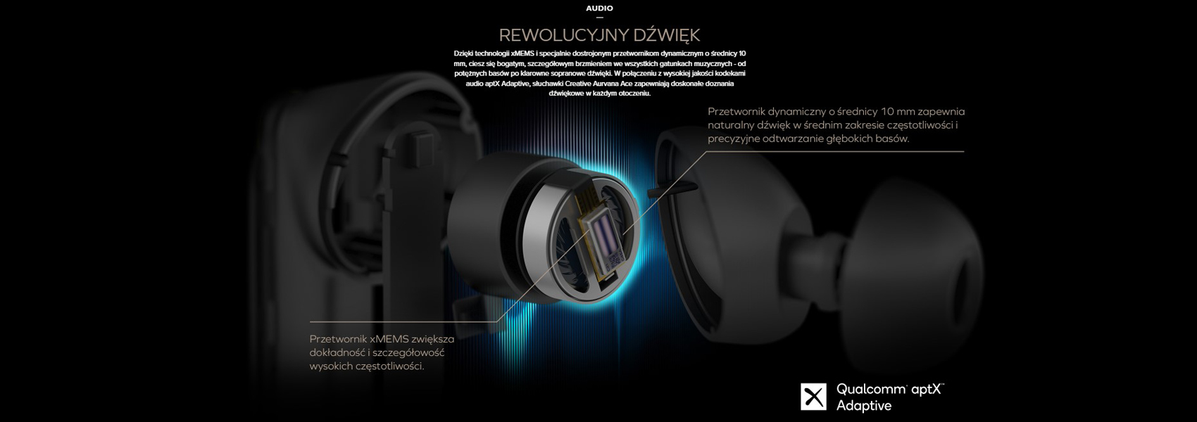 Creative Aurvana ACE belaidės ausinės juodos spalvos Bluetooth 5.3 ANC aprašymas - Prekės nuotrauka