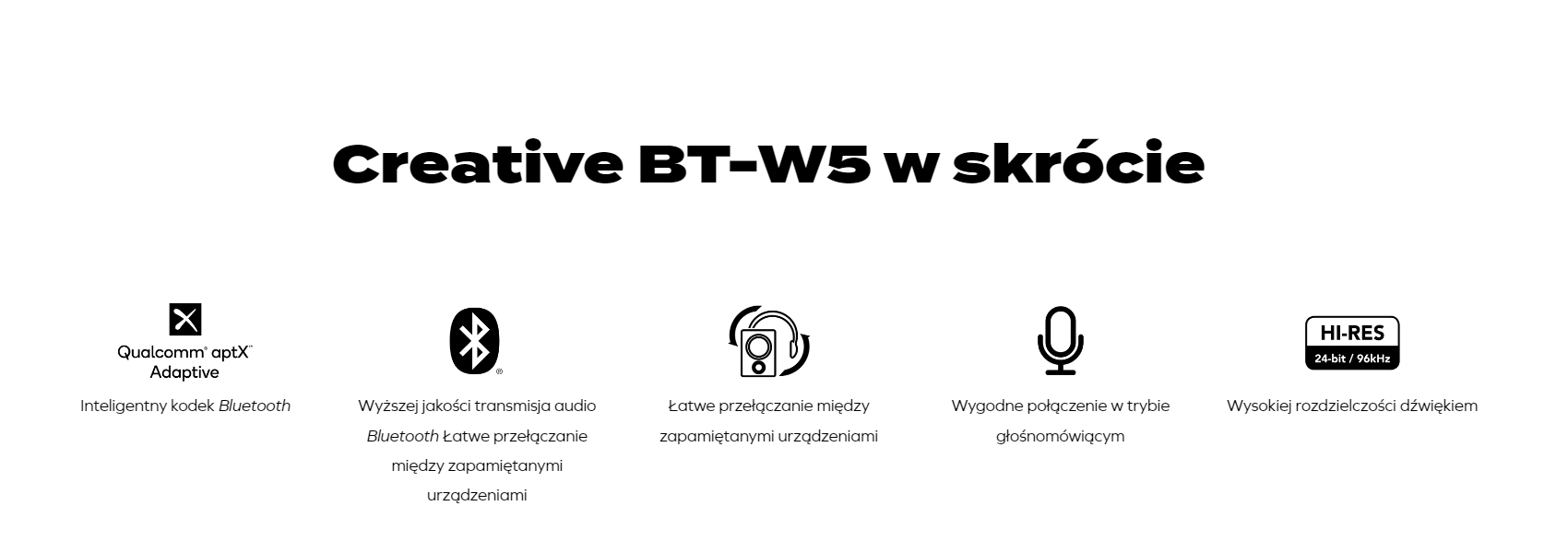 Creative garso siųstuvas BT-W5 Bluetooth 5.3 aprašymas - Prekės nuotrauka