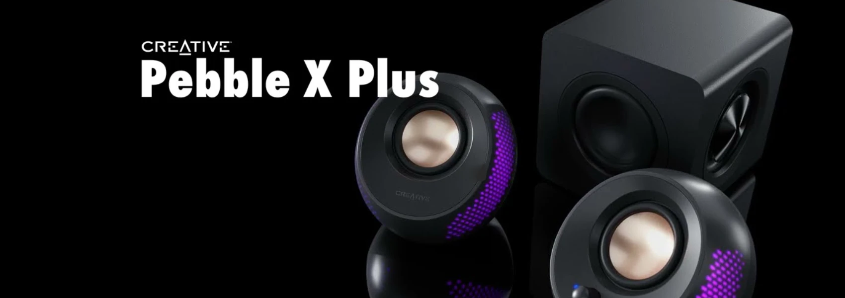 Kompiuterio kolonėlės Creative kompiuterinės kolonėlės 2.1 Pebble X Plus su žemų dažnių kolonėle juodos spalvos aprašymas - Prekės nuotrauka