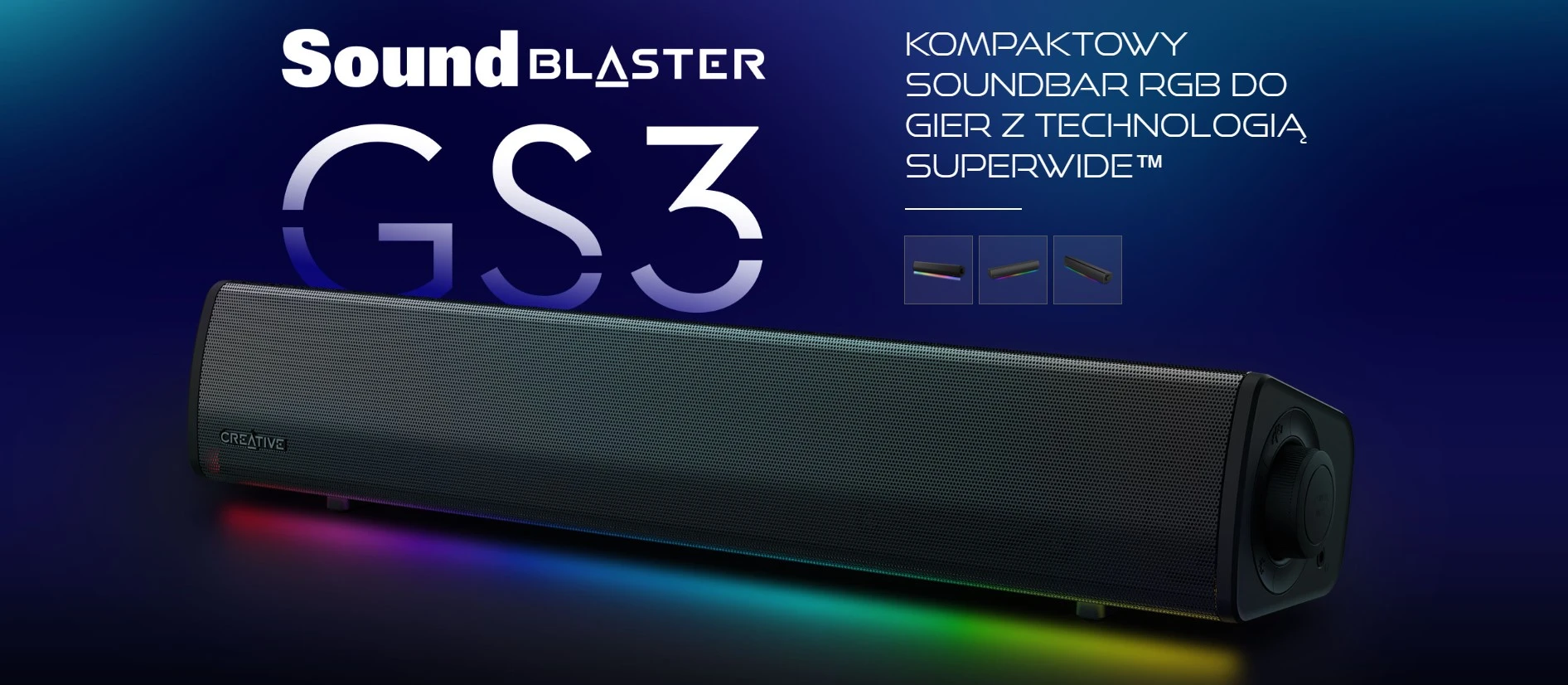 Namų kino sistema Creative Soundbar belaidis GS3 juodos spalvos Bluetooth 5.4 aprašymas - Prekės nuotrauka