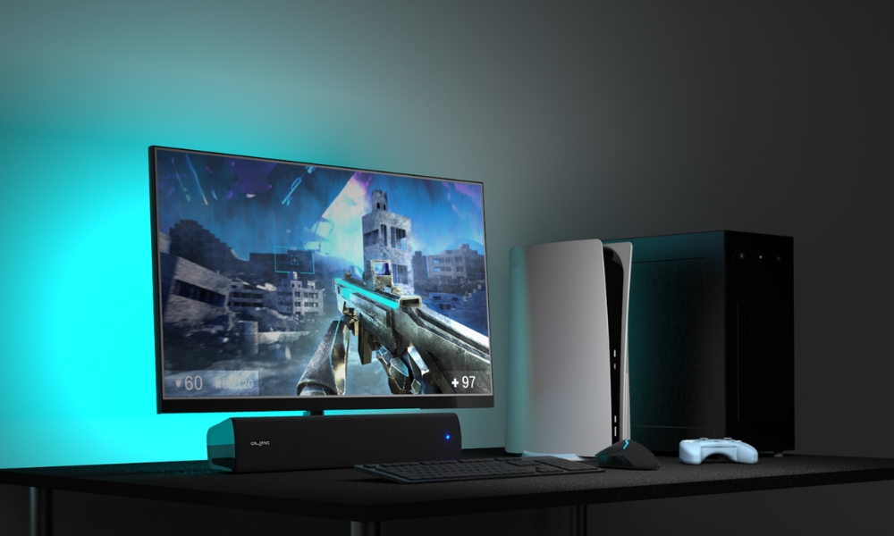 Namų kino sistema Creative Soundbar po monitoriumi Stage Air V2 juodos spalvos Bluetooth 5.3 aprašymas - Prekės nuotrauka