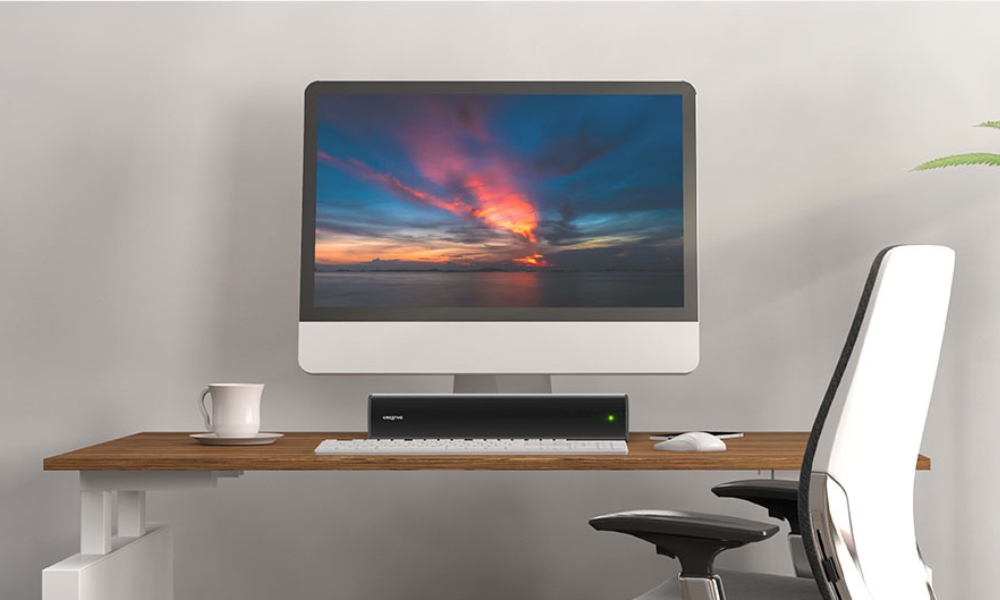 Namų kino sistema Creative Soundbar po monitoriumi Stage Air V2 juodos spalvos Bluetooth 5.3 aprašymas - Prekės nuotrauka