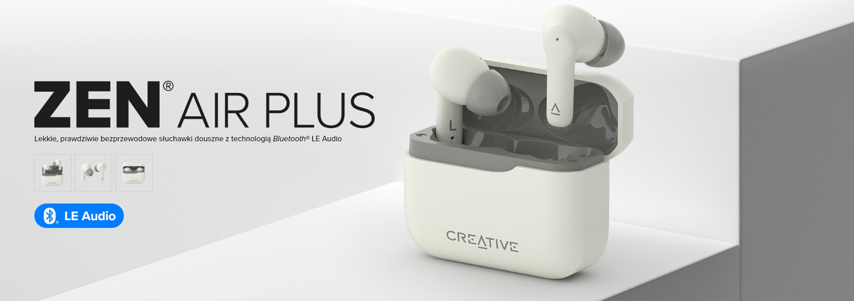 Creative Zen Air Plus belaidės ausinės, kreminės spalvos, Bluetooth 5.3, ANC aprašymas - Prekės nuotrauka
