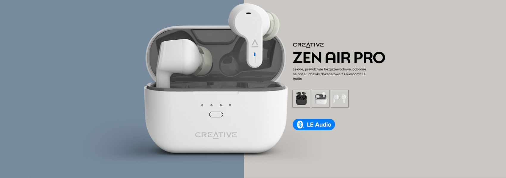 Creative Zen Air Pro belaidės ausinės baltos Bluetooth 5.3 ANC aprašymas - Prekės nuotrauka