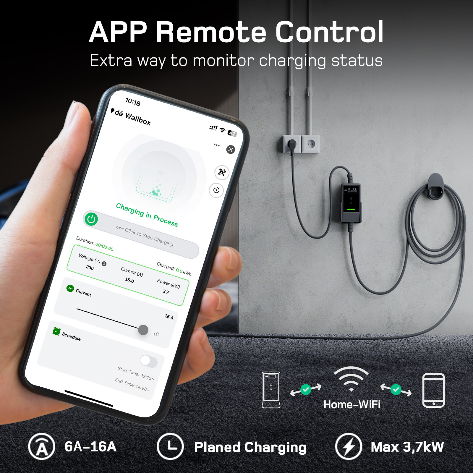 dé 3kW Portable Charger with 10m Cable (APP VERSION) aprašymas - Prekės nuotrauka