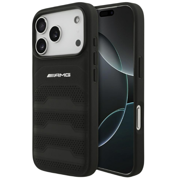 Mercedes Dėklas AMG Leather Debossed Lines Logo iPhone 17 Pro juodos spalvos aprašymas - Prekės nuotrauka