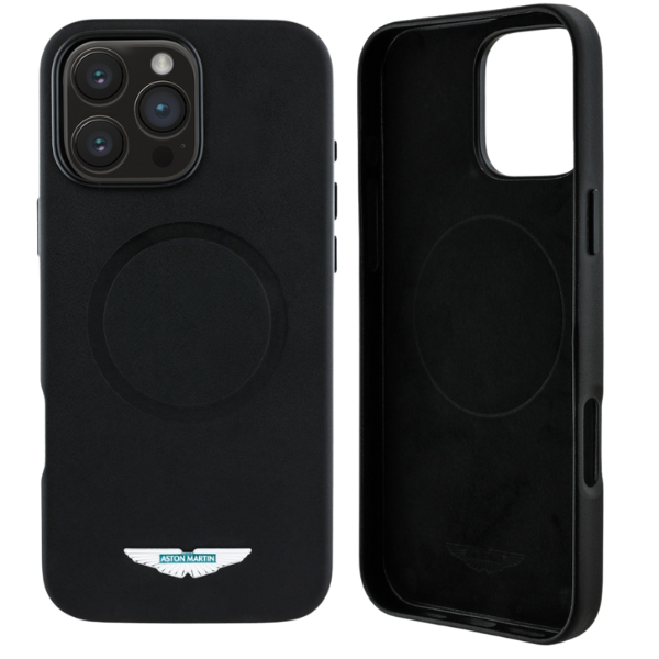 Dėklas Aston Martin HC FW Logo skirtas iPhone 16 Pro MagSafe juodos spalvos aprašymas - Prekės nuotrauka