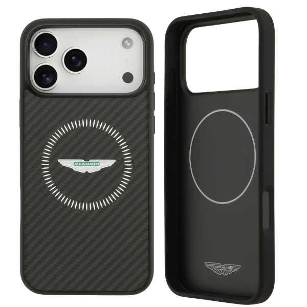 Dėklas Aston Martin HC Kevlar Counter Design MagSafe skirtas Apple iPhone 17 Pro Max juodos spalvos aprašymas - Prekės nuotrauka