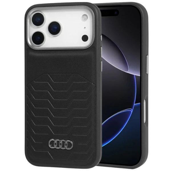Dėklas Audi GT Synthetic Leather MagSafe skirtas Apple iPhone 17 Pro juodos spalvos aprašymas - Prekės nuotrauka Dėklas Audi GT Synthetic Leather MagSafe skirtas Apple iPhone 17 Pro juodos spalvos aprašymas - Prekės nuotrauka