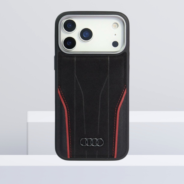 Dėklas Audi R8 Genuine Leather MagSafe Apple iPhone 17 Pro juodos spalvos-red aprašymas - Prekės nuotrauka Dėklas Audi R8 Genuine Leather MagSafe Apple iPhone 17 Pro juodos spalvos-red aprašymas - Prekės nuotrauka