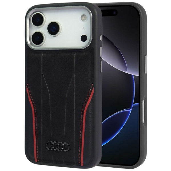 Dėklas Audi R8 Genuine Leather MagSafe Apple iPhone 17 Pro juodos spalvos-red aprašymas - Prekės nuotrauka Dėklas Audi R8 Genuine Leather MagSafe Apple iPhone 17 Pro juodos spalvos-red aprašymas - Prekės nuotrauka