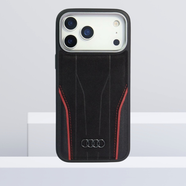 Dėklas Audi R8 Genuine Leather MagSafe iPhone 17 Pro Max juodos spalvos-red aprašymas - Prekės nuotrauka