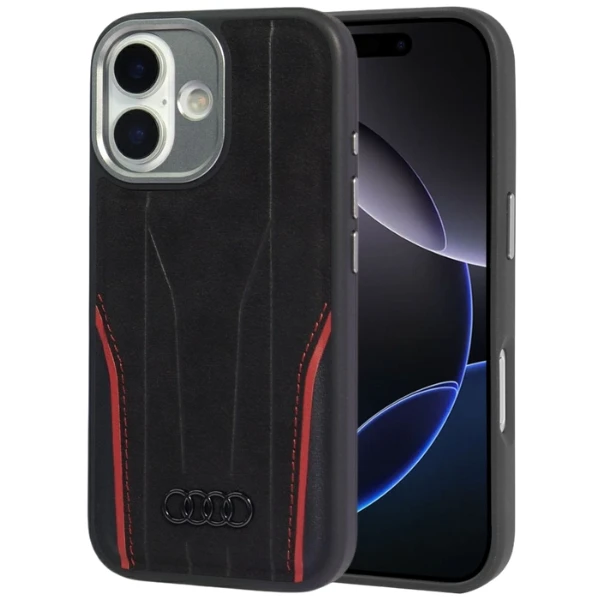 Dėklas Audi R8 Genuine Leather MagSafe skirtas Apple iPhone 17 juodos spalvos-raudonos spalvos aprašymas - Prekės nuotrauka Dėklas Audi R8 Genuine Leather MagSafe skirtas Apple iPhone 17 juodos spalvos-raudonos spalvos aprašymas - Prekės nuotrauka