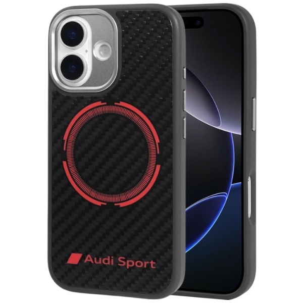 Dėklas Audi RSQ Carbon Fiber Sport Raudona Circle MagSafe skirtas Apple iPhone 17 juodos spalvos aprašymas - Prekės nuotrauka