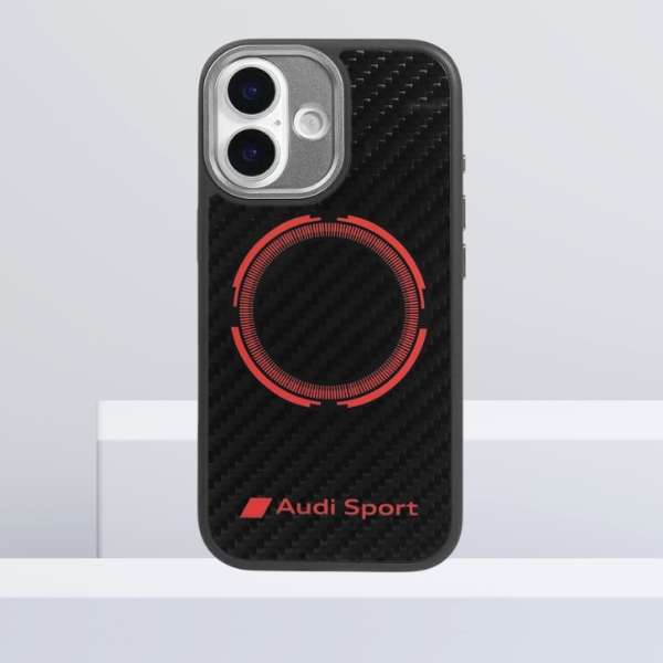 Dėklas Audi RSQ Carbon Fiber Sport Raudona Circle MagSafe skirtas Apple iPhone 17 juodos spalvos aprašymas - Prekės nuotrauka