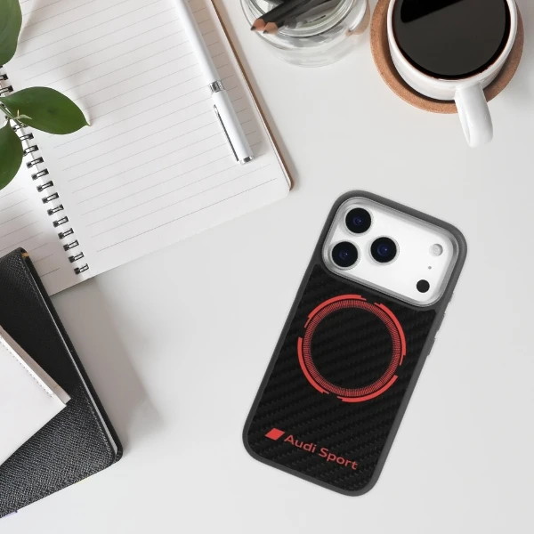 Dėklas Audi RSQ Carbon Fiber Sport Raudona Circle MagSafe skirtas Apple iPhone 17 Pro juodos spalvos aprašymas - Prekės nuotrauka Dėklas Audi RSQ Carbon Fiber Sport Raudona Circle MagSafe skirtas Apple iPhone 17 Pro juodos spalvos aprašymas - Prekės nuotrauka