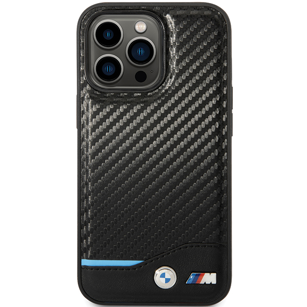 Dėklas BMW BMHCP13X22NBCK Apple iPhone 13 Pro Max 6.7″ juodos spalvos kietas dėklas Leather Carbon aprašymas - Prekės nuotrauka