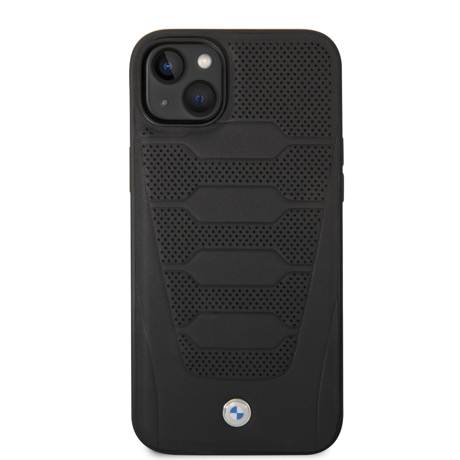 Dėklas BMW BMHCP14S22RPSK Apple iPhone 14 / 15 / 13 6.1″ juodos spalvos Leather Seats Pattern aprašymas - Prekės nuotrauka