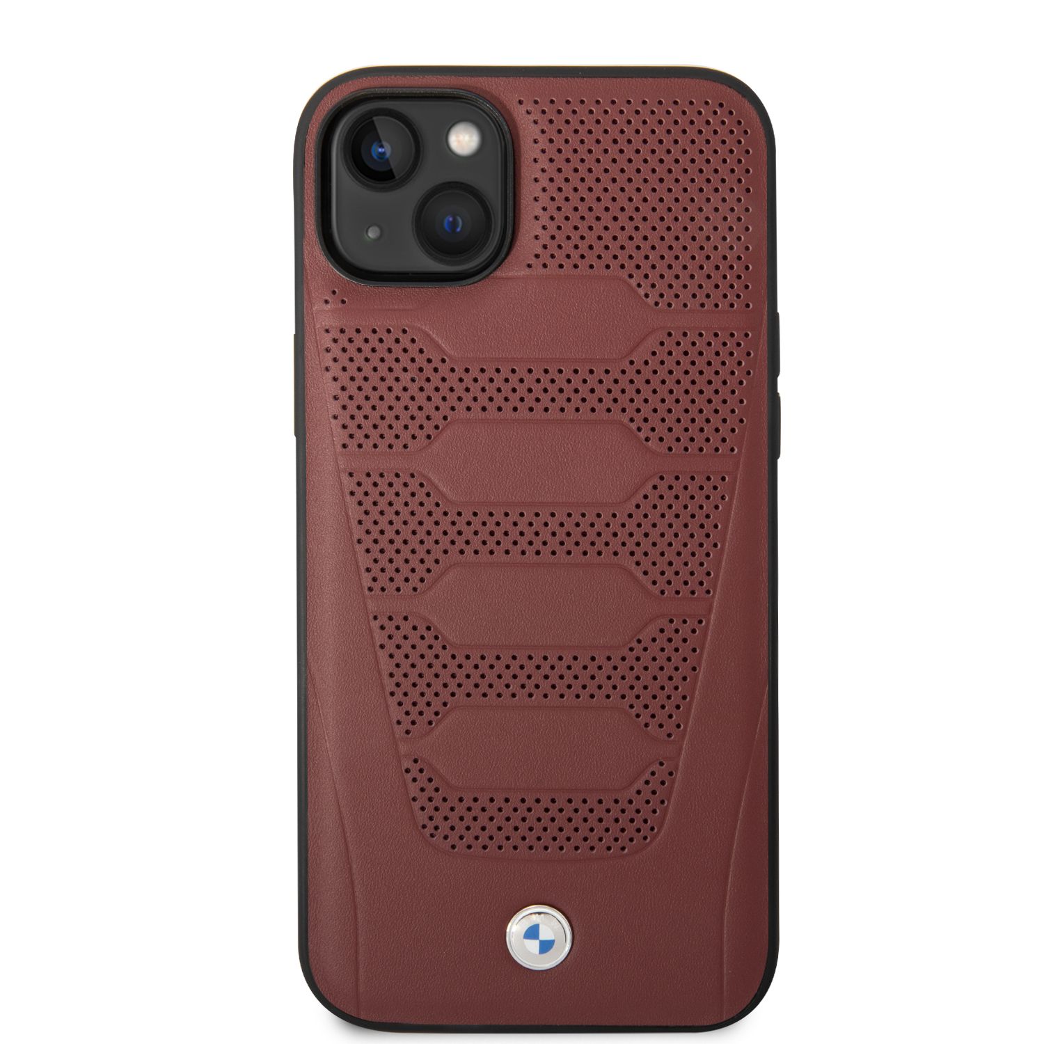 Dėklas BMW BMHCP14S22RPSR Apple iPhone 14 / 15 / 13 6.1″ burgundy Leather Seats Pattern aprašymas - Prekės nuotrauka