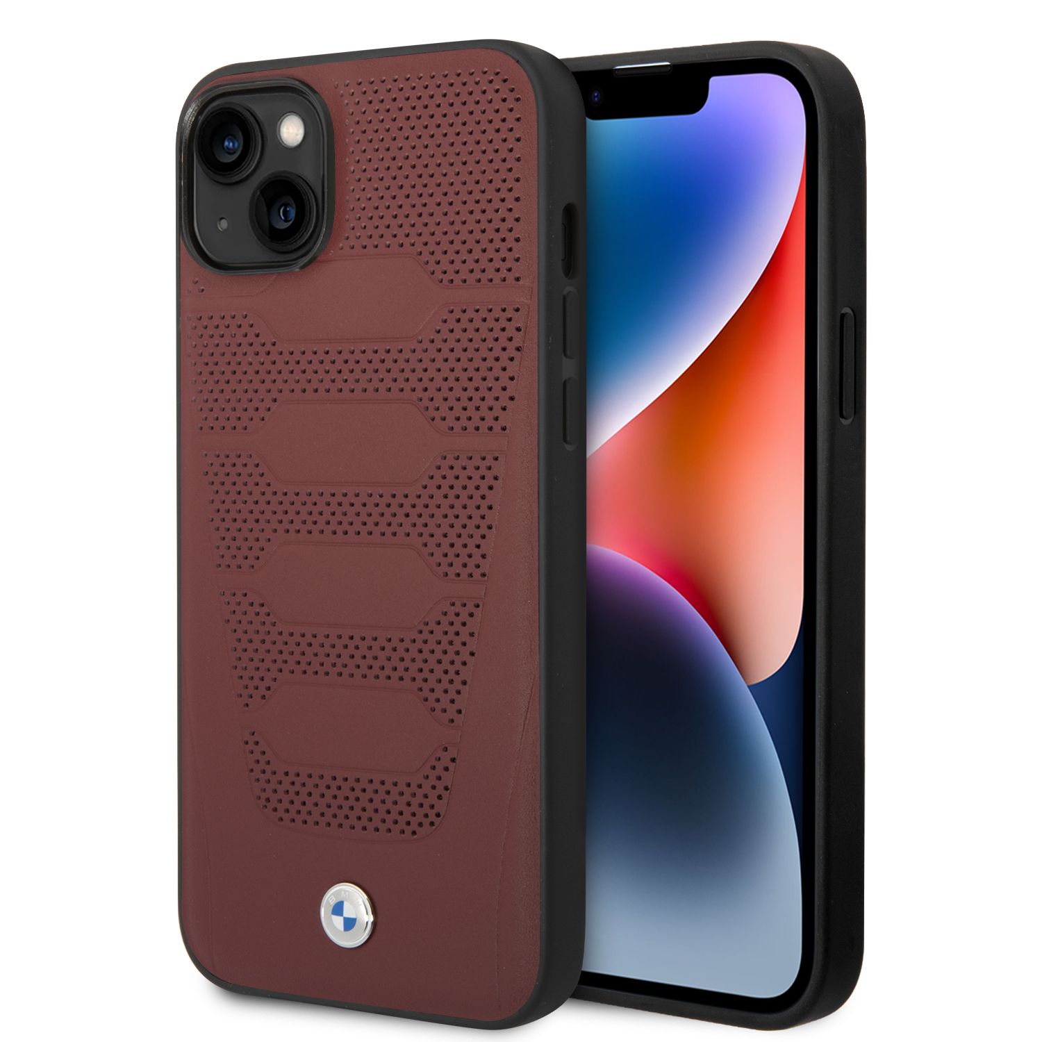 Dėklas BMW BMHCP14S22RPSR Apple iPhone 14 / 15 / 13 6.1″ burgundy Leather Seats Pattern aprašymas - Prekės nuotrauka