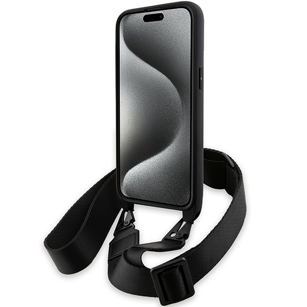 Dėklas BMW BMHCP15L23PSCCK Apple iPhone 15 Pro 6.1″ juodos spalvos hardcase M Edition Carbon Stripe & Strap aprašymas - Prekės nuotrauka