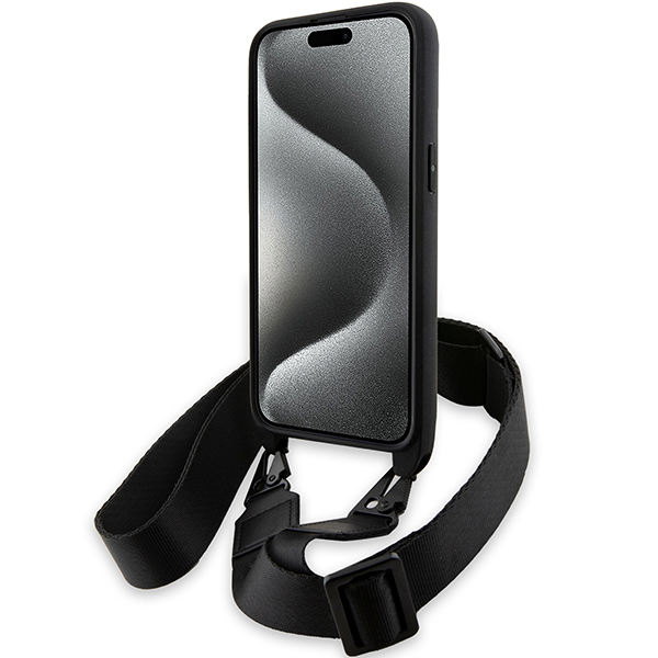 Dėklas BMW BMHCP15L23PSVTK Apple iPhone 15 Pro 6.1″ juodos spalvos hardcase M Edition Carbon Tricolor Lines & Strap aprašymas - Prekės nuotrauka
