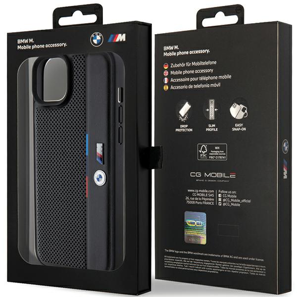 Dėklas BMW BMHCP15M23 PUPVK Apple iPhone 15 Plus 14 Plus 6.7″ juodos spalvos kietas dėklas Perforated Tricolor Line aprašymas - Prekės nuotrauka