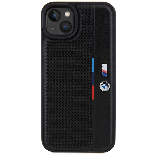 Dėklas BMW BMHCP15M23 PUPVK Apple iPhone 15 Plus 14 Plus 6.7″ juodos spalvos kietas dėklas Perforated Tricolor Line aprašymas - Prekės nuotrauka