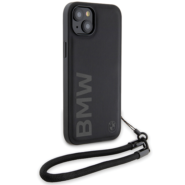 Dėklas BMW BMHCP15M23RMRLK Apple iPhone 15 Plus 14 Plus 6.7″ juodos spalvos kietas dėklas Signature Leather Wordmark Cor aprašymas - Prekės nuotrauka