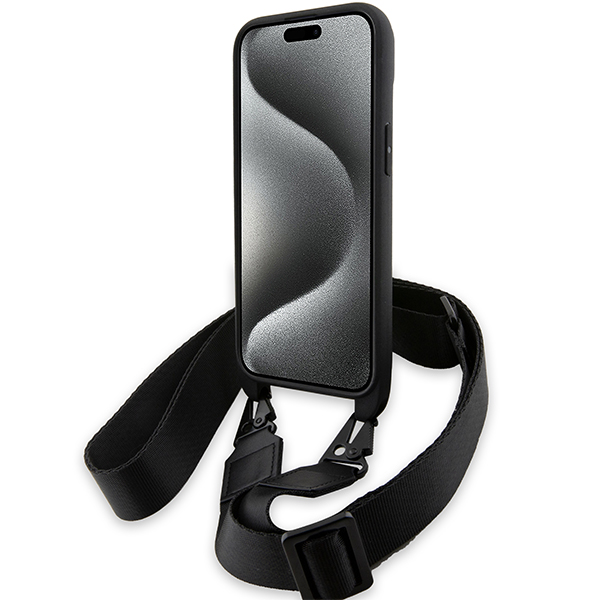 Dėklas BMW BMHCP15S23PSCCK iPhone 15 / 14 / 13 6.1″ juodos spalvos kietas dėklas M Edition Carbon Stripe & Strap aprašymas - Prekės nuotrauka