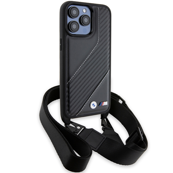 Dėklas BMW BMHCP15X23PSCCK Apple iPhone 15 Pro Max 6.7″ juodos spalvos hardcase M Edition Carbon Stripe & Strap aprašymas - Prekės nuotrauka