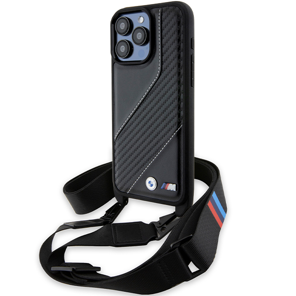 Dėklas BMW BMHCP15X23PSCCK Apple iPhone 15 Pro Max 6.7″ juodos spalvos hardcase M Edition Carbon Stripe & Strap aprašymas - Prekės nuotrauka