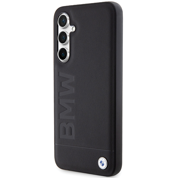 Originalus priekinio skydelio dėklas BMW BMHCS23FESLLBK, skirtas Samsung S23 FE (Leather Hot Stamp / juodas) aprašymas - Prekės nuotrauka