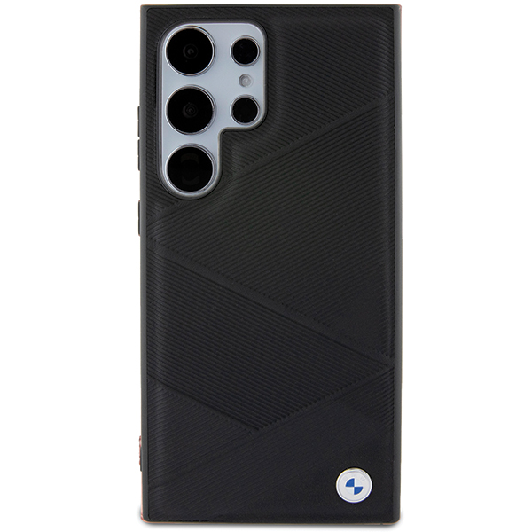 Dėklas BMW BMHCS24L23RCGPK S24 Ultra S928 juodos spalvos kietas dėklas Signature Leather Crossing Lines Pattern aprašymas - Prekės nuotrauka
