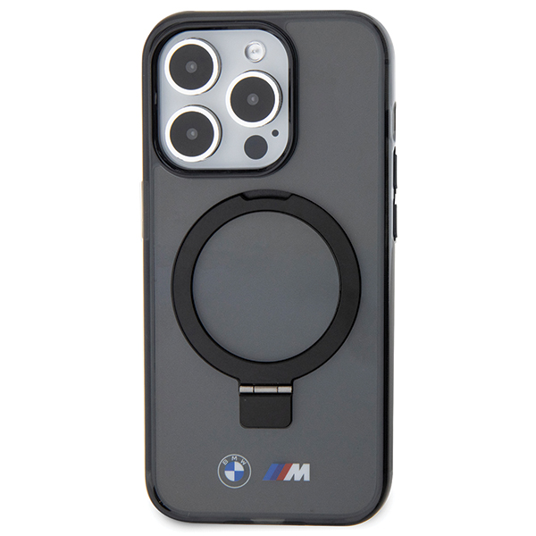 Dėklas BMW BMHMP15LURSK iPhone 15 Pro 6.1″ juodos spalvos kietas dėklas su žiediniu stovu M Collection MagSafe aprašymas - Prekės nuotrauka