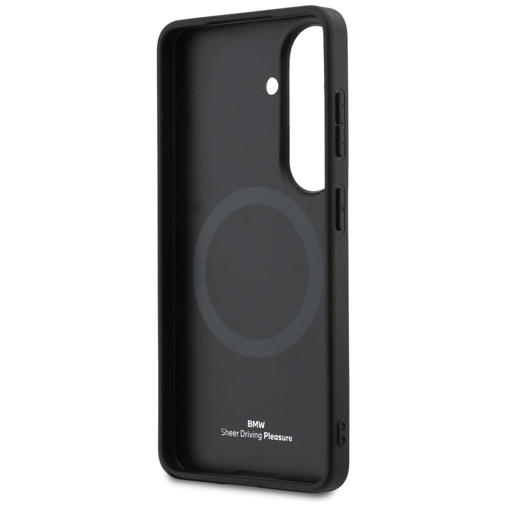 Dėklas BMW Leather Hot Stamp MagSafe Samsung Galaxy S26 juodos spalvos aprašymas - Prekės nuotrauka